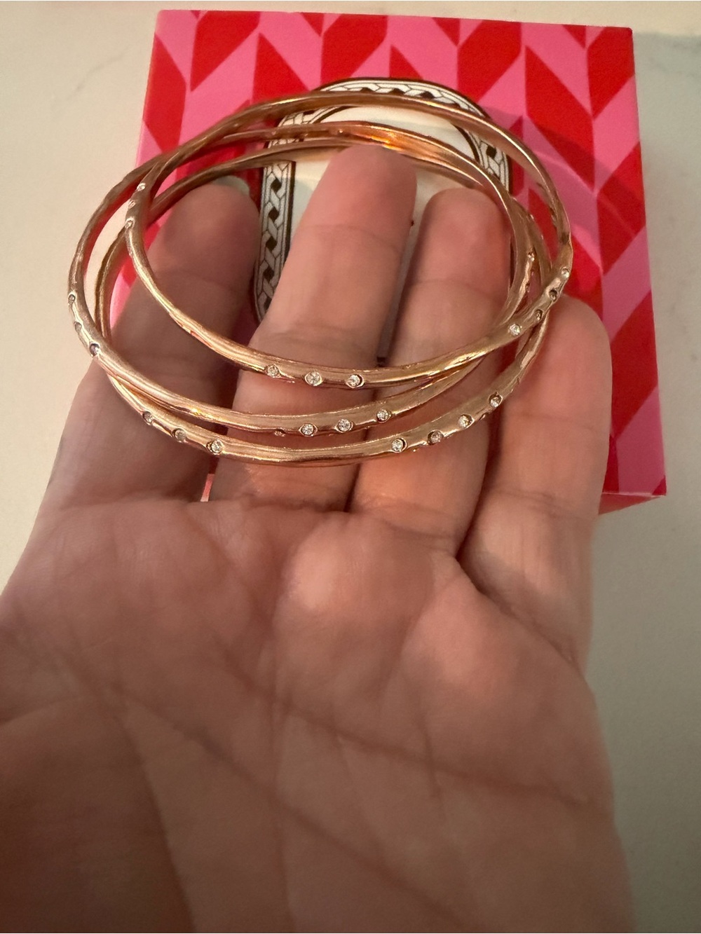Stella & Dot Elegant Rose Gold Crystal Accent Bangle Set - Women Jewelry